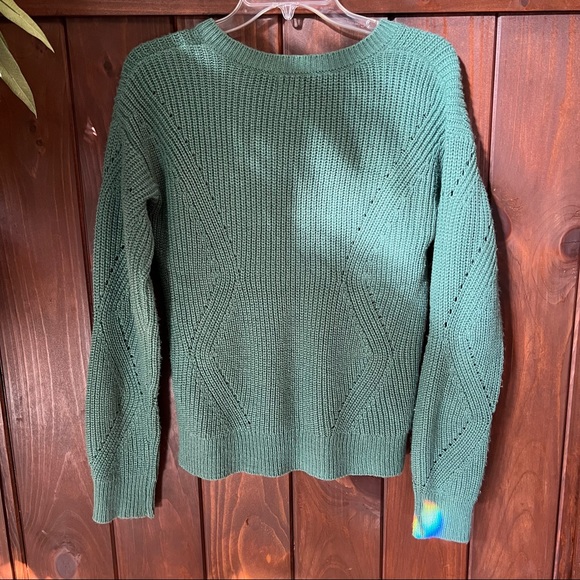Sage Green Metallic Shimmer Knit V-neck Sweater - Picture 5 of 5